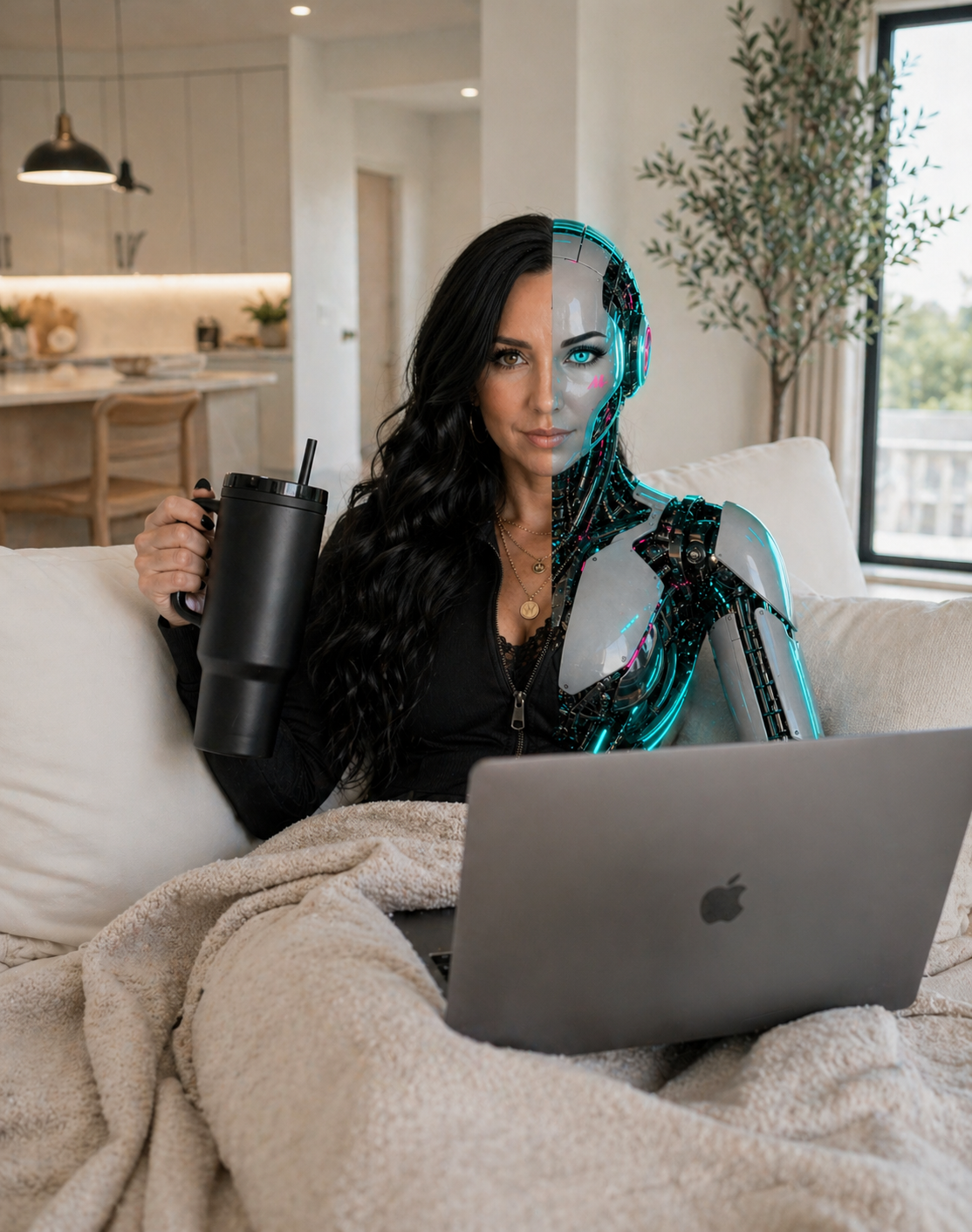 Madison relaxed on the couch with laptop — clarity in action